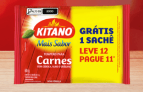 Tempero em Pó para Carnes com Cebola, Alho e Óregano Kitano Mais Sabor Pacote 60g Leve 12 Pague 11 Unidades de 5g Cada