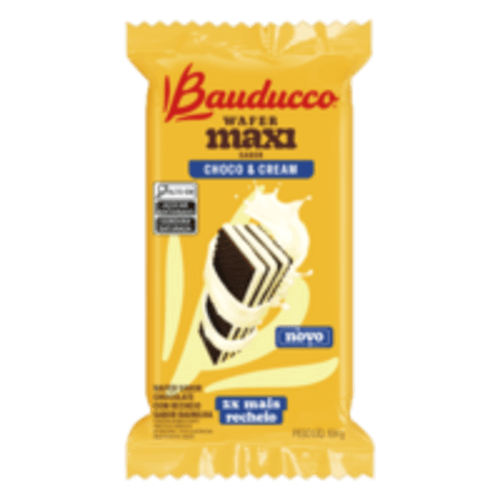 Biscoito Wafer Recheio Choco & Cream Chocolate com Baunilha Bauducco Maxi Pacote 104g
