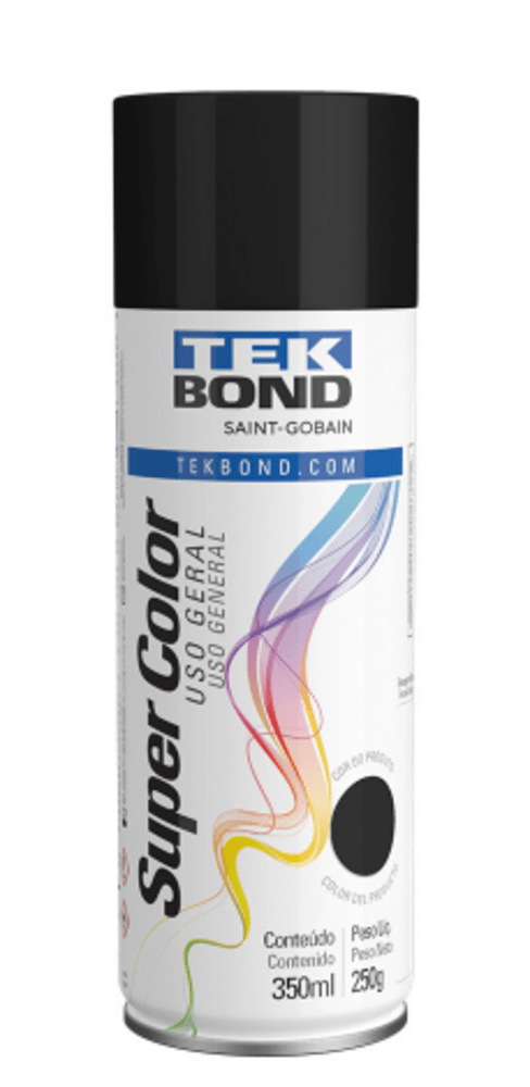 Tinta Spray Preto Brilhante TekBond Super Color 350 Ml