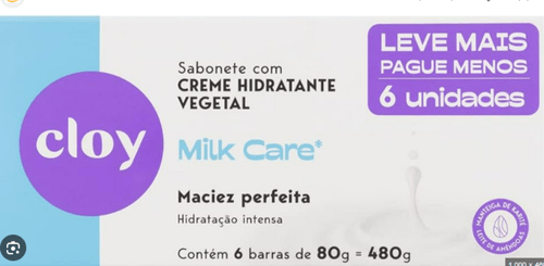 PACK SABONETE  HIDRATANTE VEGETAL MILK CARE CLOY CAIXA 6 UNIDADES 80G