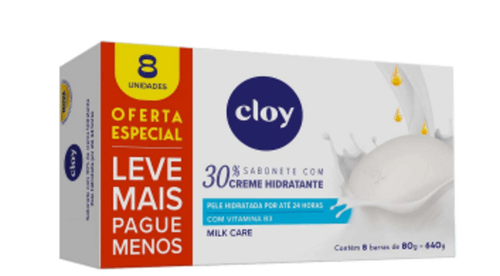 PACK SABONETE  HIDRATANTE VEGETAL MILK CARE CLOY - CX 08 640 G