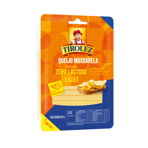 Queijo Mussarela Fatiado Light Zero Lactose para Dietas com Restrição de Lactose Tirolez Pacote 150g