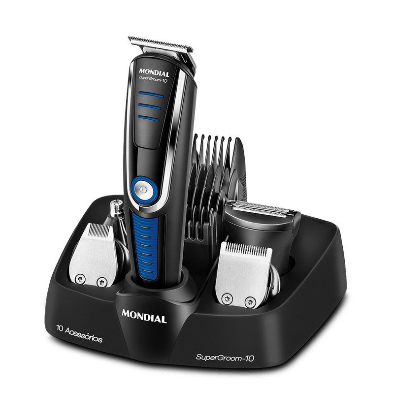 Aparador-de-Pelos-Super-Groom-10-Mondial-Preto-Azul-6W-Bivolt