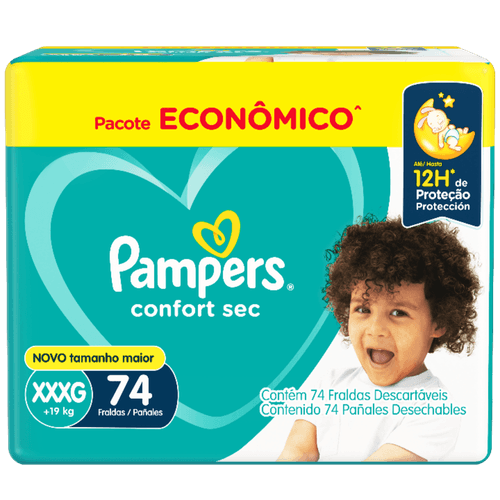 Fralda Descartável Infantil Pampers Confort Sec XXXG + de 19kg Pacote Econômico 74 Unidades