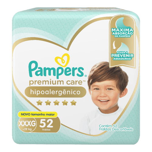 Fralda Descartável Infantil Pampers Premium Care Xxxg + De 19kg Pacote 52 Unidades