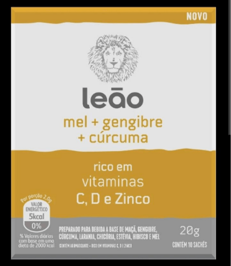 Preparado-para-Bebida-Cha-a-Base-de-Maca-Gengibre-Curcuma-Laranja-Chicoria-Estevia-Hibisco-e-Mel-Leao-Caixa-20g-10-Unidades