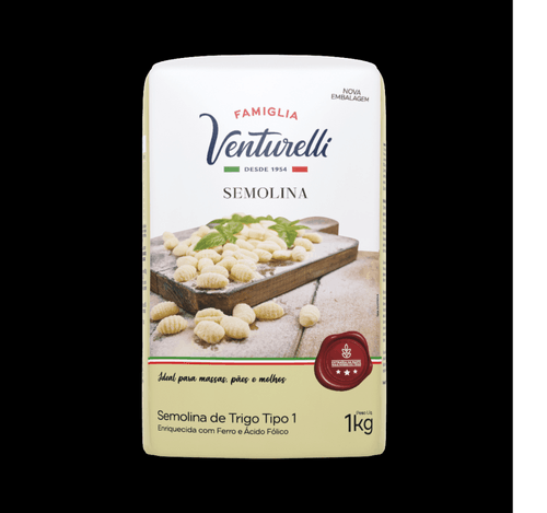 Semolina de Trigo Tipo 1 Enriquecida com Ferro e Ácido Fólico Famiglia Venturelli Pacote 1kg