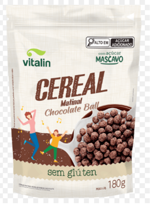 Cereal Matinal de Milho com Açúcar Mascavo Chocolate Ball sem Glúten Vitalin Pouch 180g