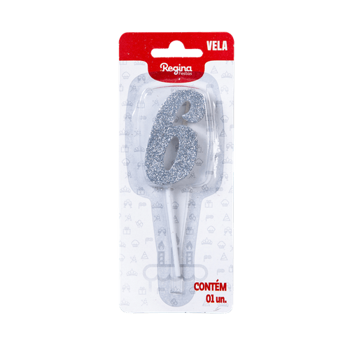VELA REGINA 1 UN PICK GLITTER PRATA NUMERO 6