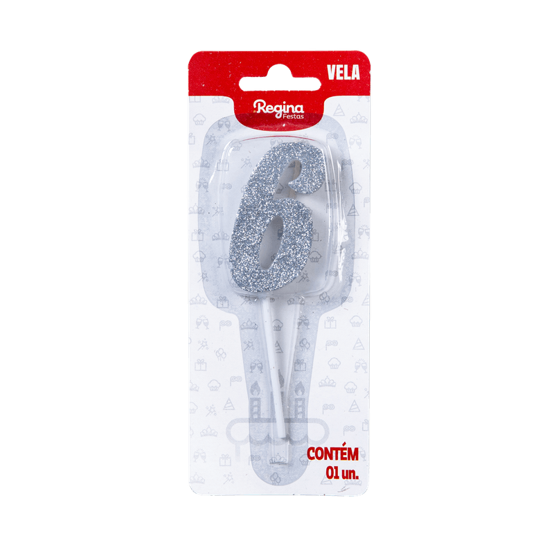 VELA-REGINA-1-UN-PICK-GLITTER-PRATA-NUMERO-6