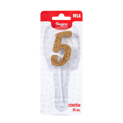 VELA REGINA 1UN PICK GLITTER DOURADA NÚMERO 5