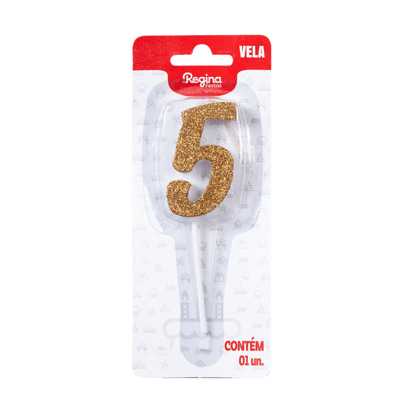 VELA-REGINA-1UN-PICK-GLITTER-DOURADA-NUMERO-5