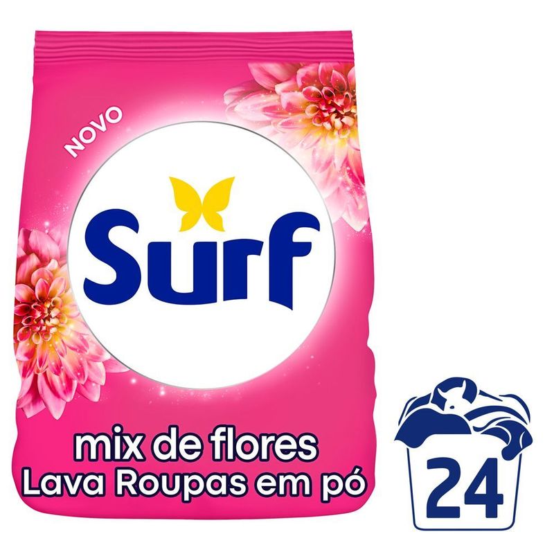 Lava-Roupas-em-Po-5-em-1-Rosas-e-Flor-de-Lis-Surf-Pacote-16kg