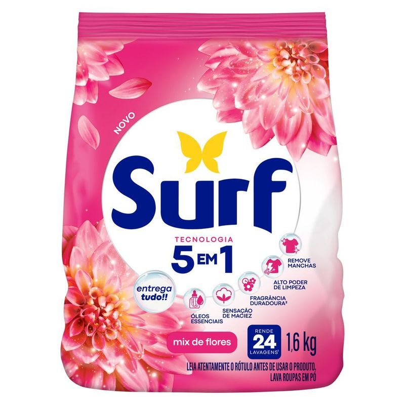 Lava-Roupas-em-Po-5-em-1-Rosas-e-Flor-de-Lis-Surf-Pacote-16kg