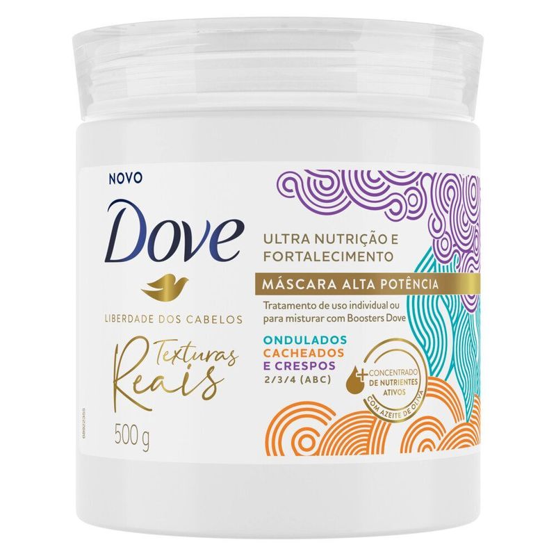Mascara-de-Tratamento-com-Azeite-de-Oliva-Alta-Potencia-Dove-Liberdade-dos-Cabelos-Texturas-Reais-Ondulados-Cacheados-e-Crespos-Pote-500g