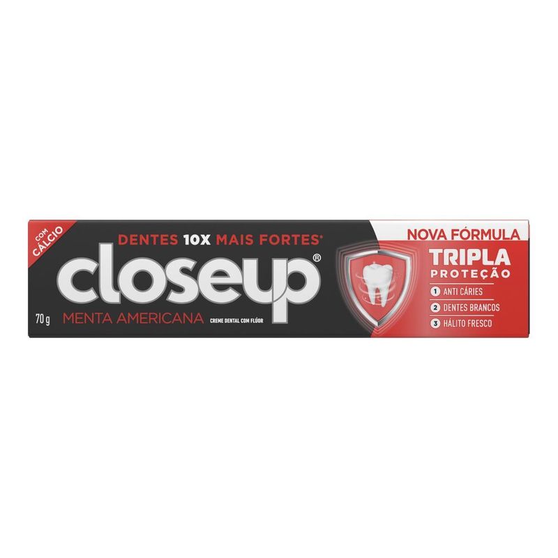 Creme-Dental-com-Fluor-e-Calcio-Menta-Americana-Closeup-Tripla-Protecao-Caixa-70g