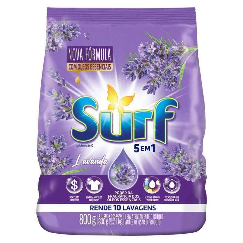 Lava-Roupas-em-Po-5-em-1-Lavanda-Surf-Pacote-800g