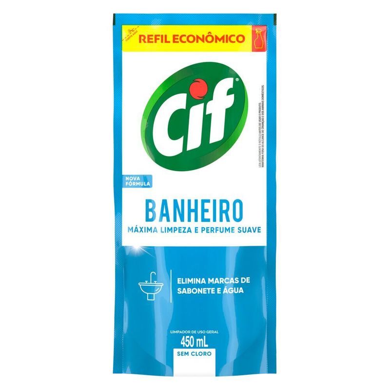 Limpador-de-Uso-Geral-Banheiro-sem-Cloro-Cif-Sache-450ml-Refil-Economico