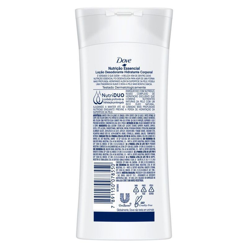 Locao-Desodorante-Corporal-Hidratante-Nutricao-Essencial-Dove-Frasco-200ml