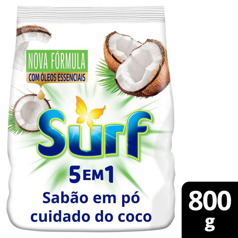 Lava-Roupas-em-Po-Cuidado-do-Coco-Oleos-Essenciais-5-em-1-Surf-Pacote-800g