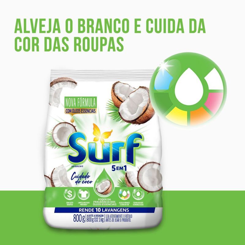 Lava-Roupas-em-Po-Cuidado-do-Coco-Oleos-Essenciais-5-em-1-Surf-Pacote-800g