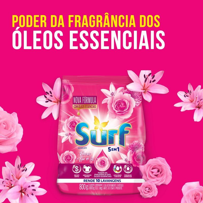 Lava-Roupas-em-Po-5-em-1-Rosas-e-Flor-de-Lis-Surf-Pacote-800g