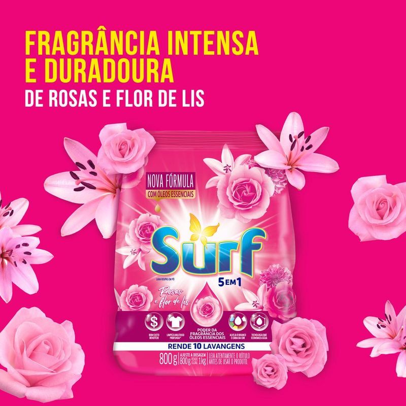 Lava-Roupas-em-Po-5-em-1-Rosas-e-Flor-de-Lis-Surf-Pacote-800g