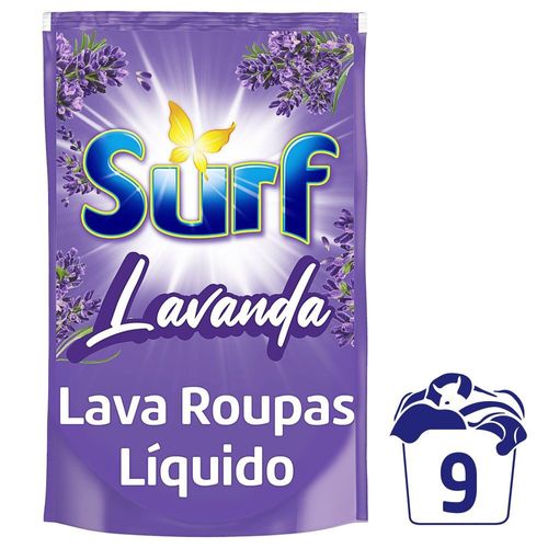 Lava-Roupas Líquido Lavanda Óleos Essenciais 5 em 1 Surf Sachê 900ml Refil