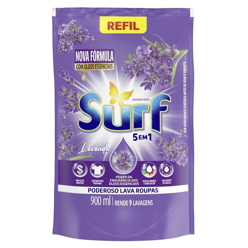 Lava-Roupas-Liquido-Lavanda-Oleos-Essenciais-5-em-1-Surf-Sache-900ml-Refil