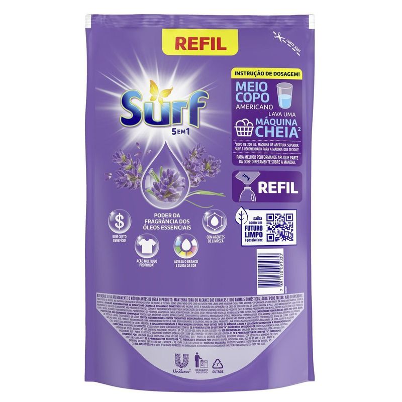 Lava-Roupas-Liquido-Lavanda-Oleos-Essenciais-5-em-1-Surf-Sache-900ml-Refil