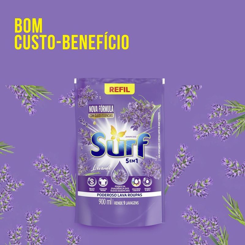 Lava-Roupas-Liquido-Lavanda-Oleos-Essenciais-5-em-1-Surf-Sache-900ml-Refil
