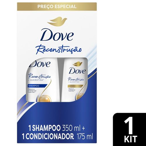 Kit Promocional Shampoo 350ml + Condicionador 175ml Dove Reconstrução + Queratina Preço Especial