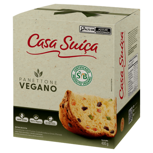 PANETTONE VEGANO CASA SUICA 400G FRUTAS CRISTALIZADAS E UVAS PASSAS