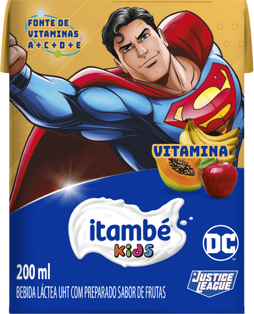 Bebida Láctea UHT com Preparado de Frutas Vitamina Justice League Itambé Kids Caixa 200ml