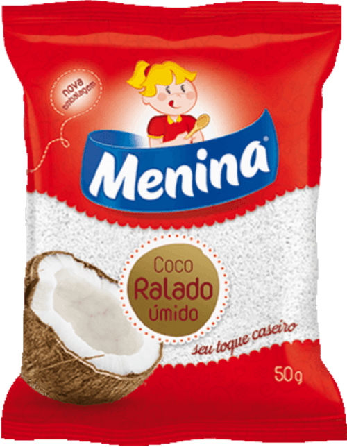 Coco Ralado Úmido Adoçado Menina Pacote 50g