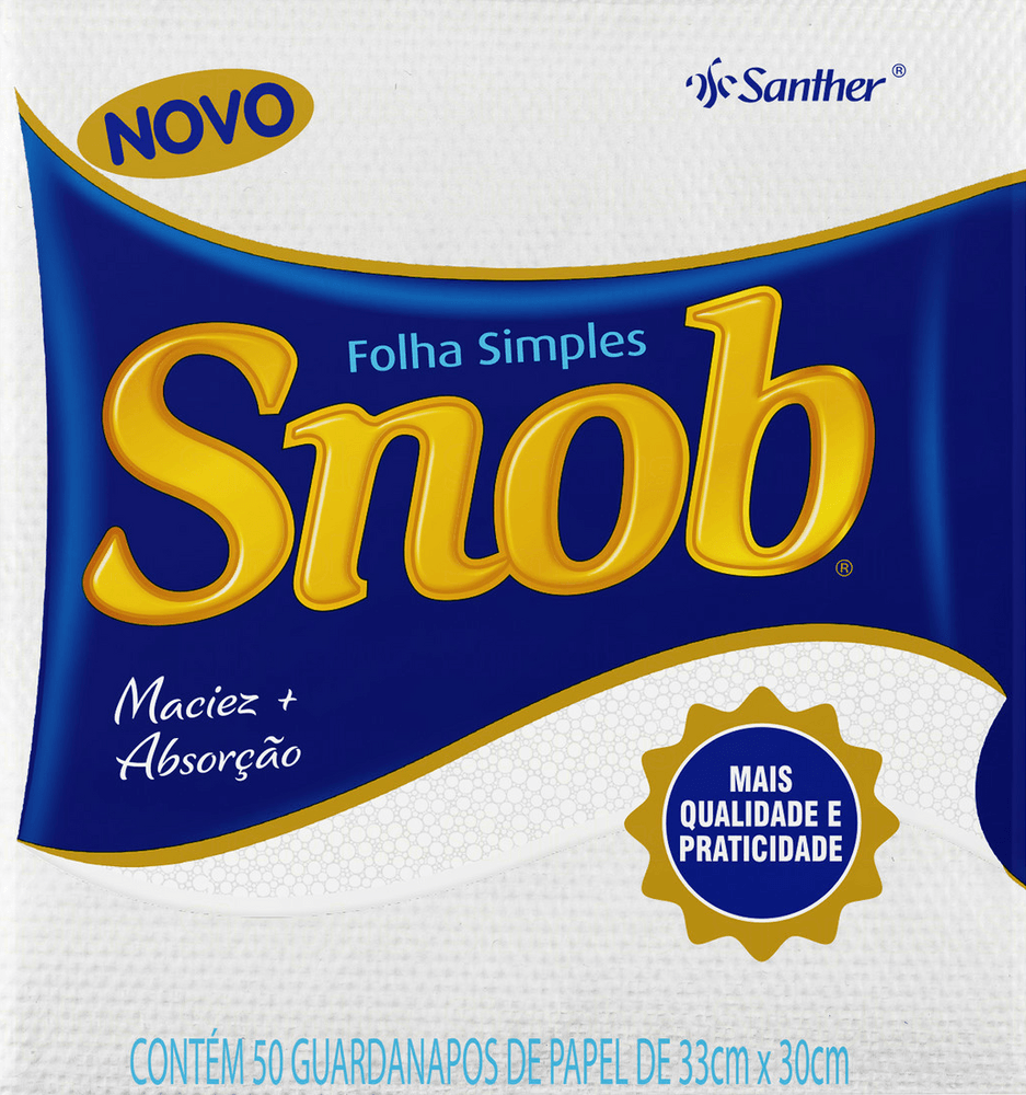 Guardanapo Snob Folha Simples de 33 x 30 cm com 50 unidades
