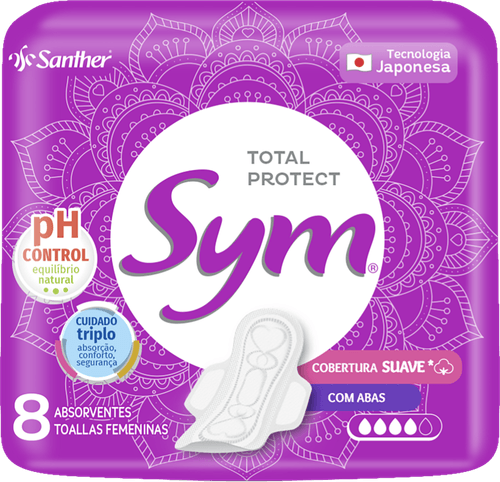 Absorvente Sym Total Protect Cobertura Suave com Abas 8 unidades