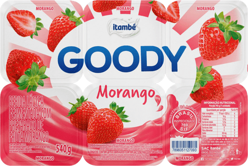 Bebida Láctea Fermentada com Preparado de Fruta Morango Itambé Goody Bandeja 510g 6 Unidades