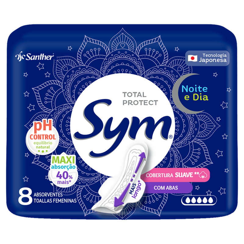 Absorvente-Sym-Total-Protect-Noite---Dia--Cobertura-Suave-com-Abas-8-unidades