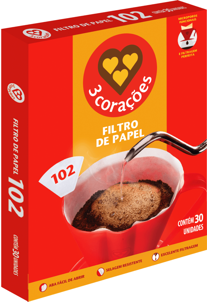 Filtro de Papel 3 Corações 102 Caixa 30 Unidades