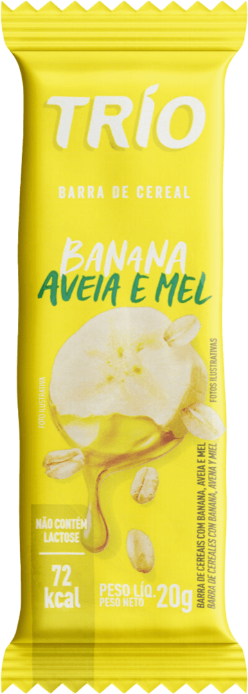 Barra de Cereal Banana, Aveia e Mel Zero Lactose Trio Pacote 20g