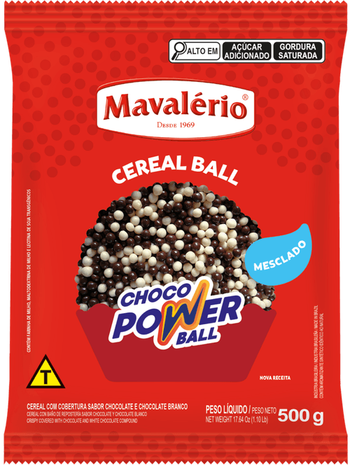 Cereal Choco Power Ball Micro Chocolate E Chocolate Branco Mavalério Pacote 500g