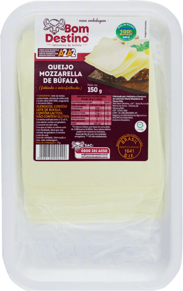 Queijo Mussarela de Búfala Fatiado e Interfolhado Bom Destino 150g