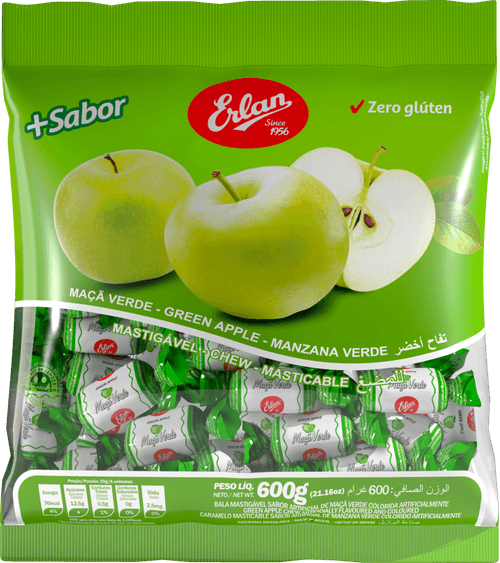 Bala Mastigável Maçã Verde Erlan 600g