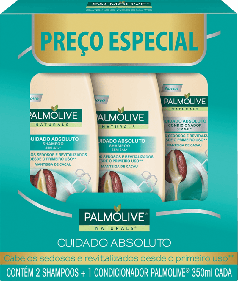 Kit-2-Shampoos---1-Condicionador-Palmolive-Naturals-Cuidado-Absoluto-350ml-Cada-Preco-Especial