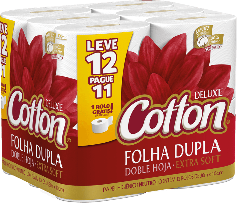 Papel-Higienico-Folha-Dupla-Deluxe-Cotton-30m-Pacote-Leve-12-Pague-11-Unidades