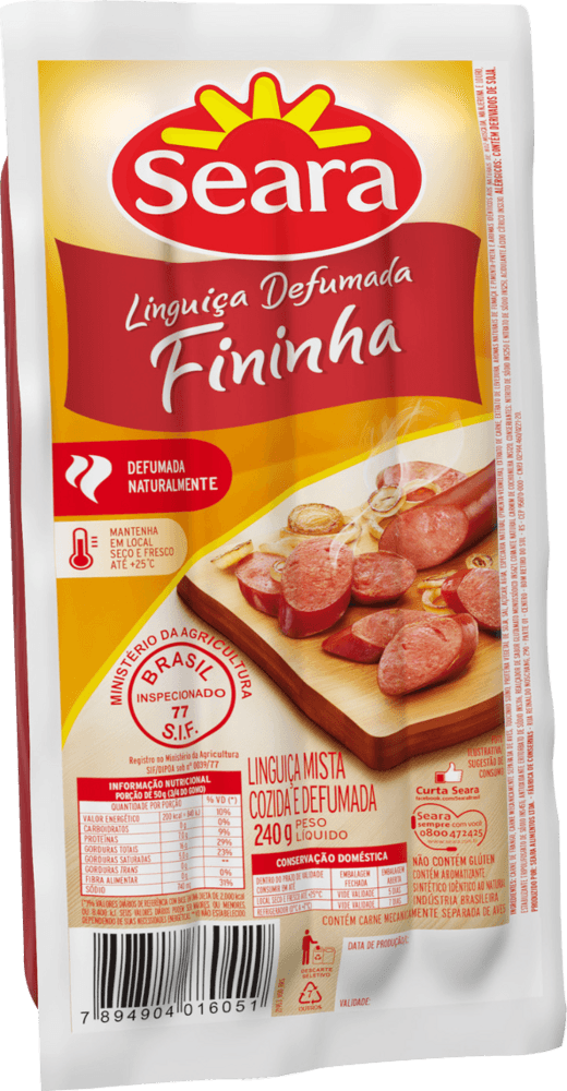 Linguiça Defumada Seara Fininha Pacote com 215g