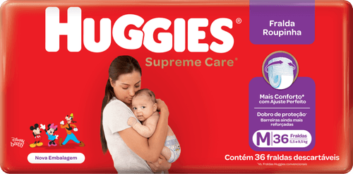 Fralda Descartável Infantil Roupinha Huggies Supreme Care M 5,5 a 9,5kg Pacote 36 Unidades