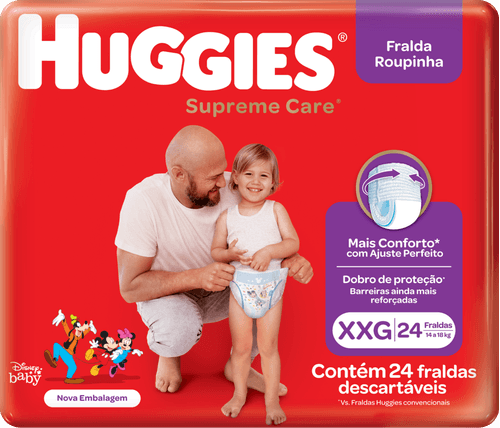 Fralda Descartável Infantil Roupinha Huggies Supreme Care XXG 14 a 25kg Pacote 24 Unidades
