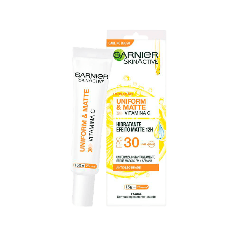 Protetor-Solar-Facial-Hidratante-Garnier-Uniform---Matte-Vitamina-C-FPS-30-15g